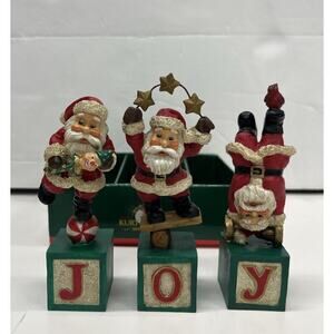 Kurt Adler 3 Piece Balancing Santa’s Christmas Joy Blocks Resin Figurine Set